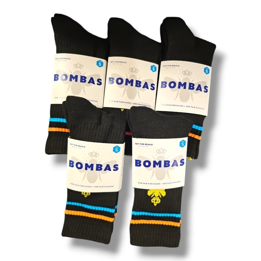 Bombas Black 5 Pack Bee Better Arch Support Calf Crew Socks - Size Small